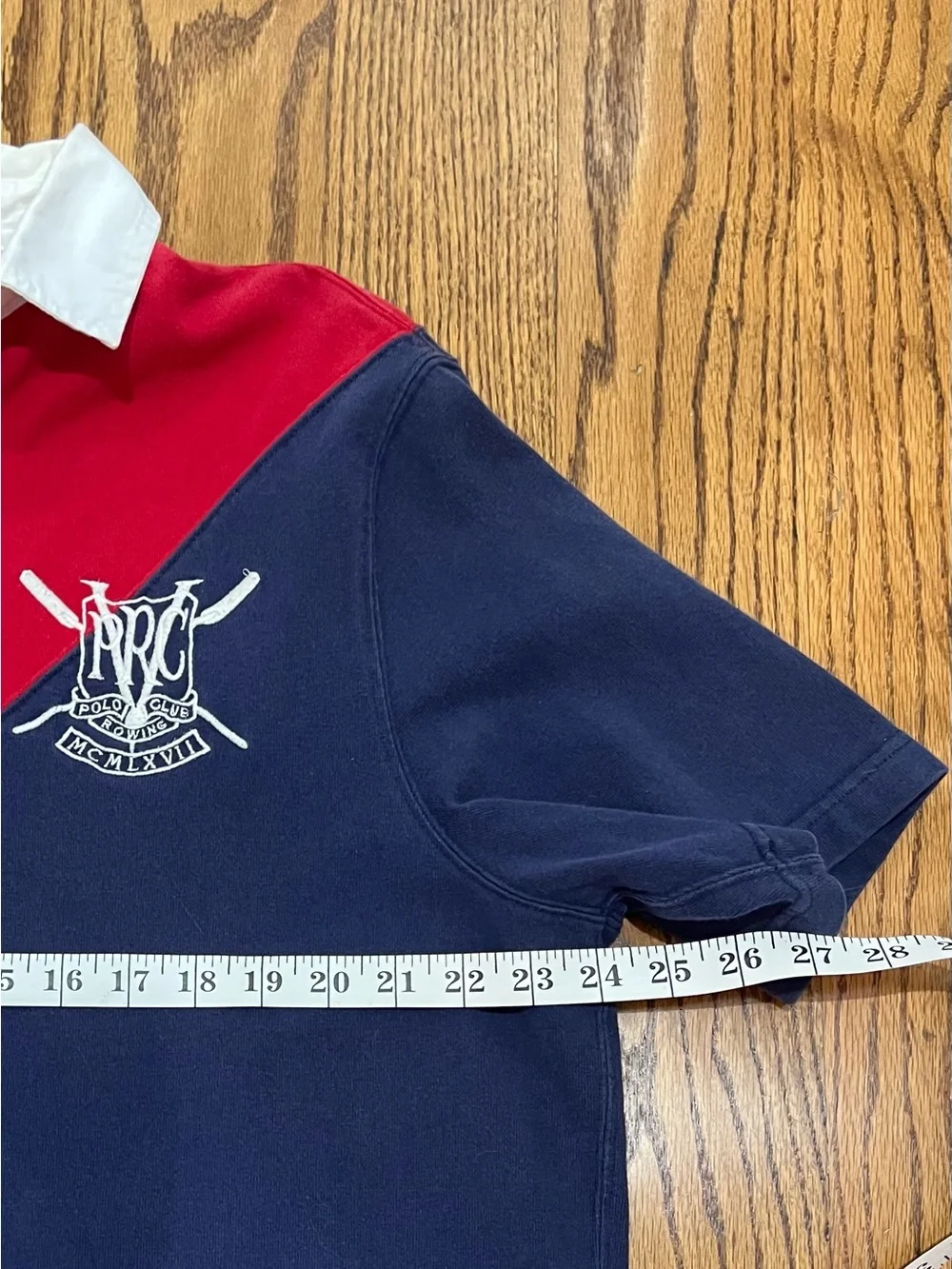 Polo Ralph Lauren Vintage Short Sleeve Rugby Shirt SzL Red/Navy Colorblock Crest